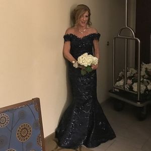 Full length fishtail navy formal dress